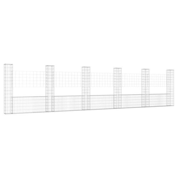vidaXL Gabionenkorb U-Form mit 6 Säulen Eisen 620x20x150 cm