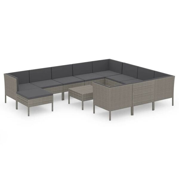 vidaXL 12-tlg. Garten-Lounge-Set mit Auflagen Poly Rattan Grau
