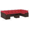 vidaXL 11-tlg. Garten-Sofagarnitur mit Kissen Braun Poly Rattan