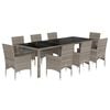 vidaXL 9-tlg. Garten-Essgruppe mit Kissen Grau Poly Rattan und Glas