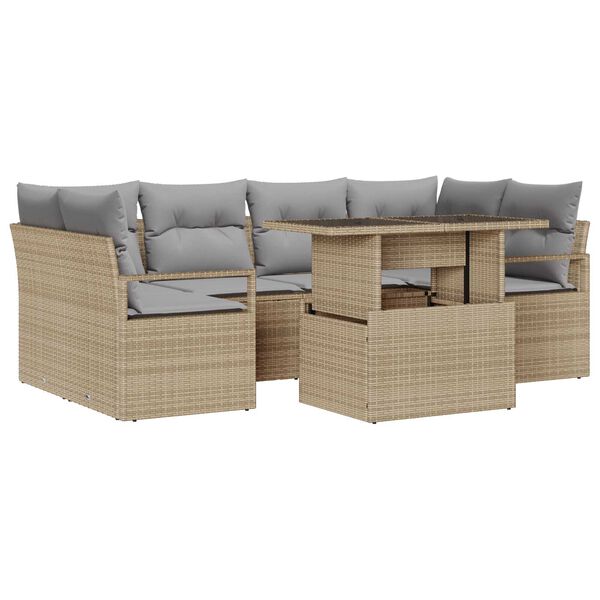 vidaXL Garten-Sofa-Set mit Speicher 7 pcs Beige Poly Rattan
