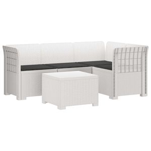 vidaXL 4-Sitzer Garten Sofa mit Kissen Rattan Look PP Wei&szlig;