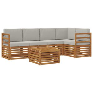vidaXL Ecksofa Set 6 pcs Nat&uuml;rlich und Hellgrau Massivholz Akazie