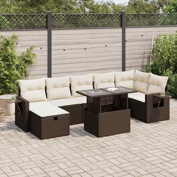 vidaXL 8-tlg. Garten-Sofagarnitur mit Kissen Braun Poly Rattan