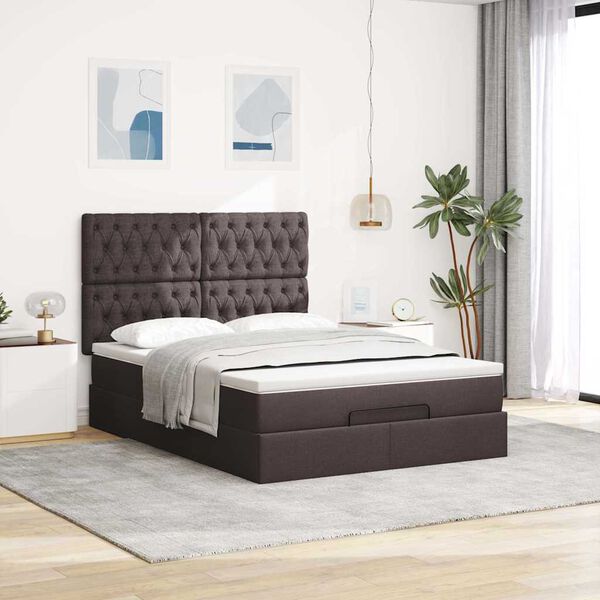 vidaXL Ottoman-Bett mit Matratze Dunkelbraun 140x200 cm Stoff