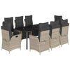 vidaXL 9-tlg. Garten-Essgruppe mit Kissen Hellgrau Poly Rattan