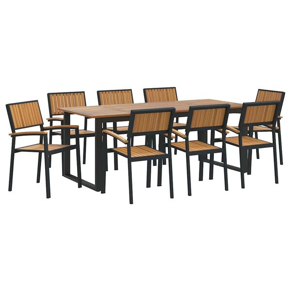 vidaXL Garten Essgruppe 9 pcs Schwarz Massivholz Akazie