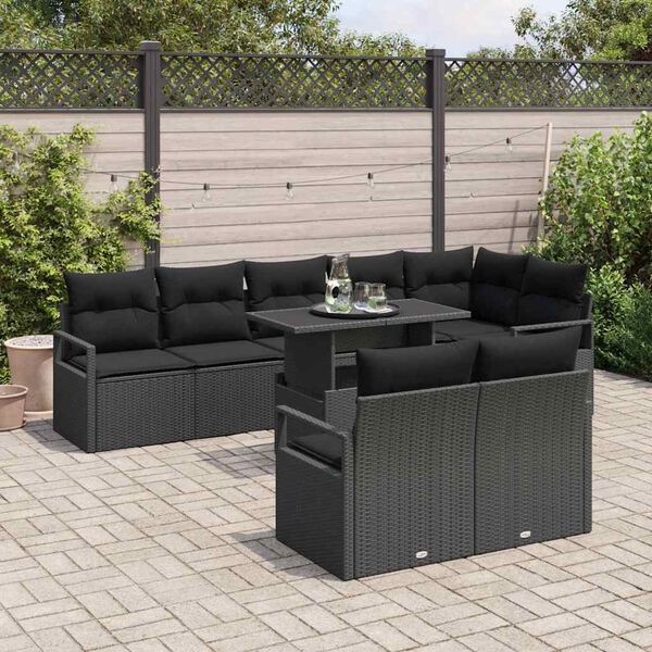 vidaXL Garten-Sofa-Set mit Speicher 9 pcs Schwarz Poly Rattan
