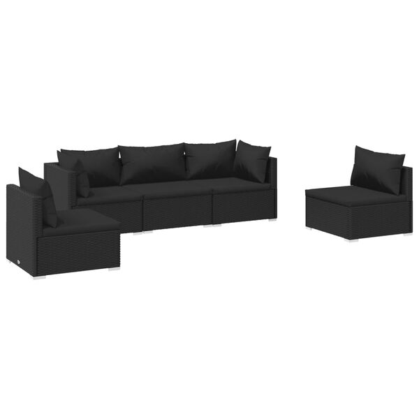vidaXL 5-tlg. Garten-Lounge-Set mit Kissen Poly Rattan Schwarz