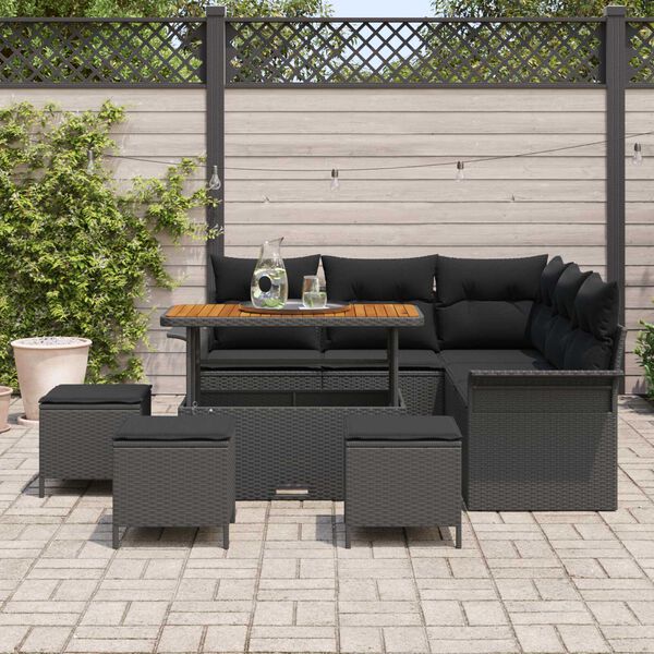 vidaXL Gartensofa-set mit Kissen 9 pcs Schwarz Poly-Rattan