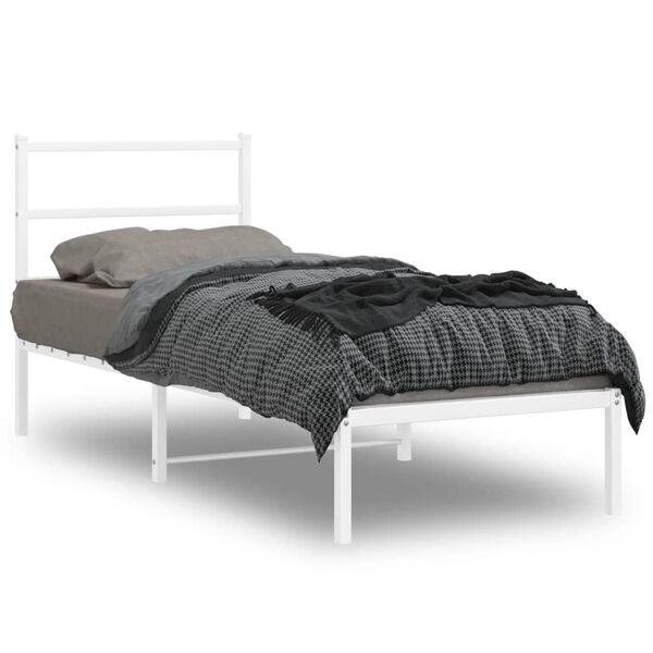vidaXL Metallbett ohne Matratze mit Kopfteil Wei&szlig; 75x190 cm