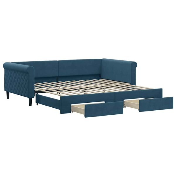 vidaXL Tagesbett Ausziehbar mit Schubladen Blau 100x200 cm Samt