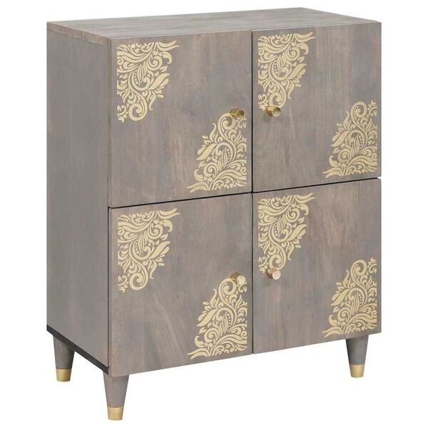 vidaXL Sideboard Grau und Gold 60 x 33 x 75 cm Massivholz Mango