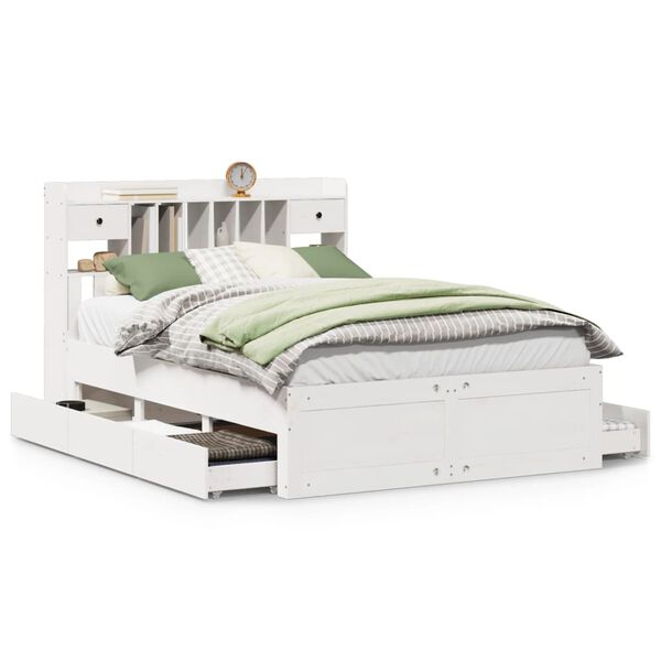 vidaXL Massivholzbett mit Regal ohne Matratze Weiß 140x200 cm Kiefer