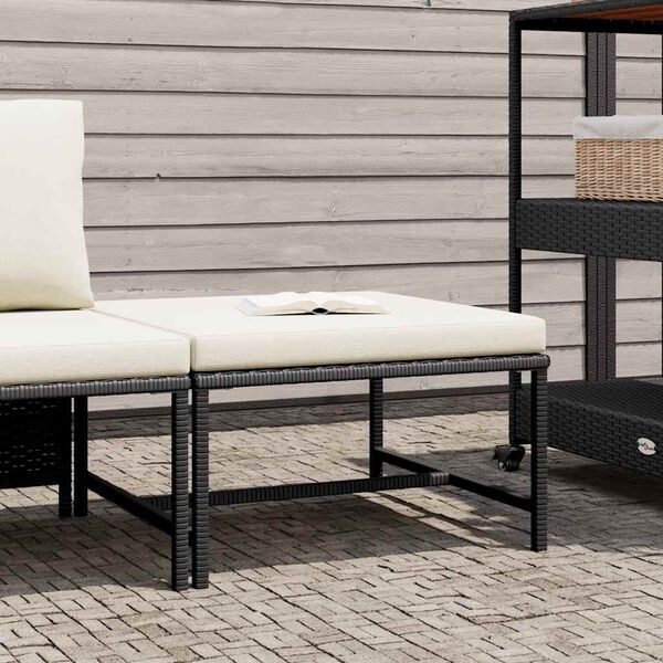 vidaXL Modular-Fußhocker mit Kissen Schwarz Poly Rattan