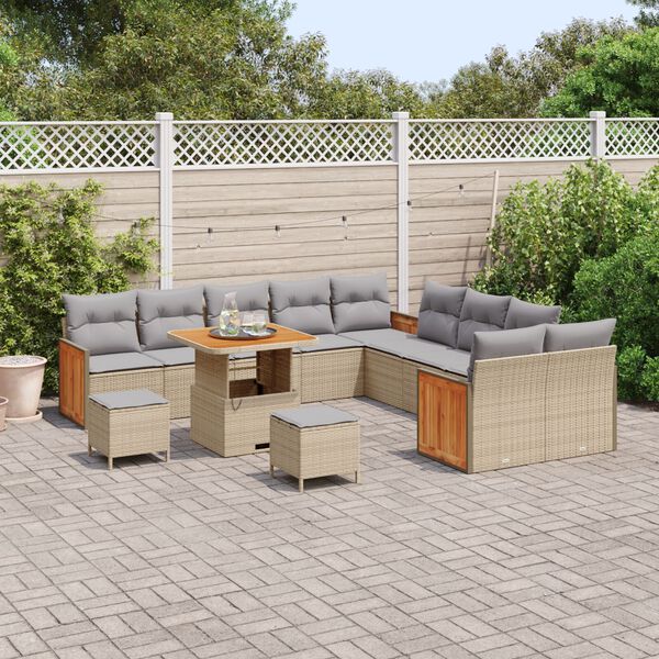 vidaXL Gartensofa-set mit Kissen 13 pcs Beige und Hellgrau