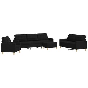 vidaXL 4-tlg. Sofagarnitur mit Fu&szlig;hocker Schwarz Stoff