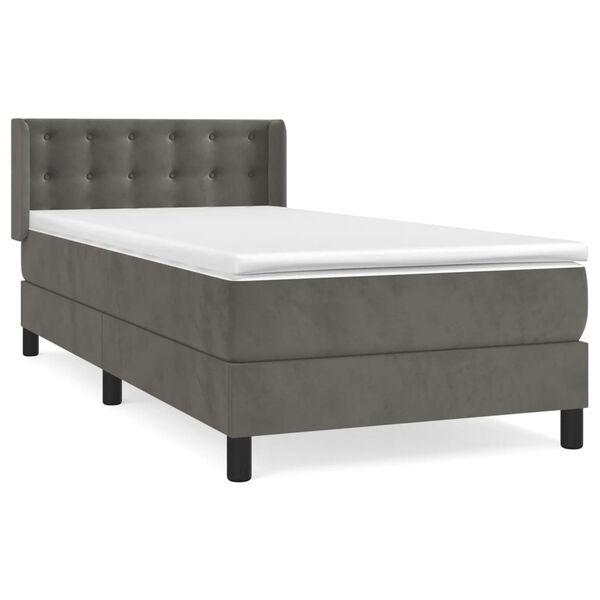 vidaXL Boxspringbett mit Matratze Dunkelgrau 90x200 cm Samt