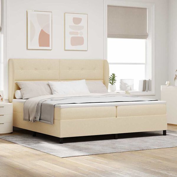 vidaXL Boxspringbett mit Matratze Creme 200 x 200 cm Stoff