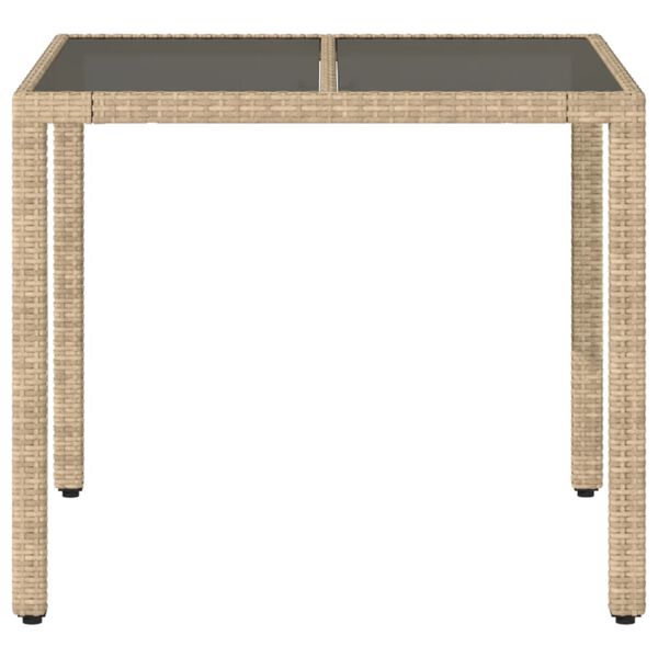 vidaXL Gartentisch mit Glasplatte Beige 90x90x75 cm Poly Rattan