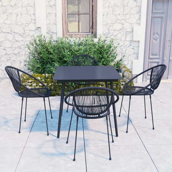 vidaXL 5-tlg. Garten-Essgruppe PVC Rattan Schwarz