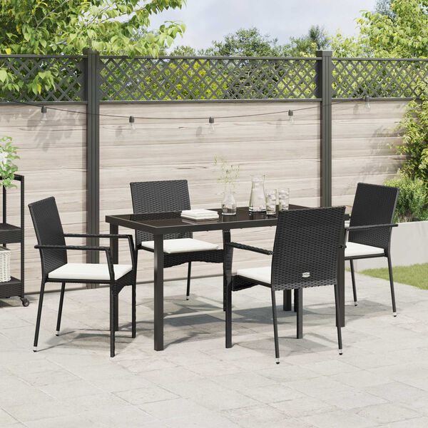 vidaXL Garten Essgruppe mit Kissen 5 pcs Schwarz Poly-Rattan