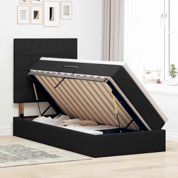 vidaXL Bett mit Stauraum und LED mit Matratze Schwarz 90 x 190 cm Samt