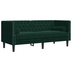 vidaXL Chesterfield-Sofa mit Nackenrollen 2-Sitzer Dunkelgr&uuml;n Samt