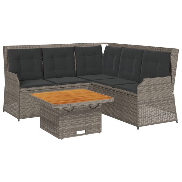 vidaXL 4-tlg. Garten-Lounge-Set mit Kissen Grau Poly Rattan