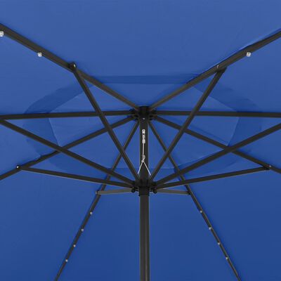 vidaXL Sonnenschirm mit LED-Leuchten und Metallmast 400 cm Azurblau