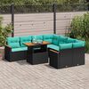 vidaXL 9-tlg. Garten-Sofagarnitur mit Kissen Schwarz Poly Rattan