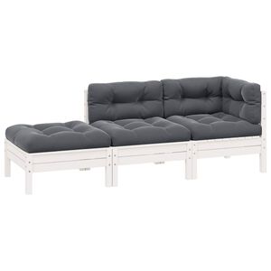vidaXL 3-tlg. Garten-Lounge-Set mit Kissen Wei&szlig; Kiefer Massivholz