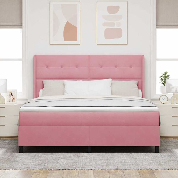 vidaXL Boxspringbett mit Matratze mit LED Rosa 180 x 200 cm Samt