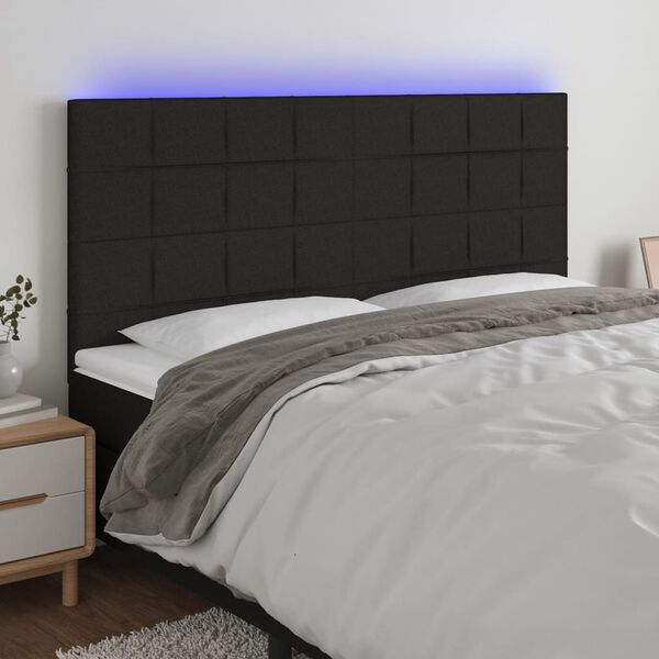vidaXL LED Kopfteil Schwarz 160x5x118/128 cm Stoff
