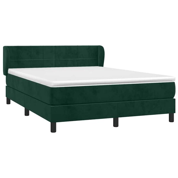 vidaXL Boxspringbett mit Matratze Dunkelgr&uuml;n 140x190 cm Samt