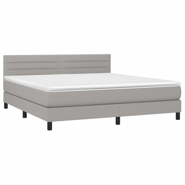 vidaXL Boxspringbett mit Matratze & LED Hellgrau 180x200 cm Stoff