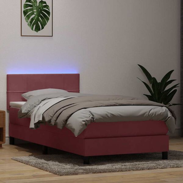 vidaXL Boxspringbett mit Matratze & LED Rosa 100x210 cm Samt