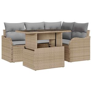 vidaXL Gartensofa-set mit Kissen mit Kissen 5 pcs Beige Poly Rattan