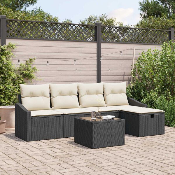 vidaXL Sofa Set mit Kissen mit Speicher Schwarz Poly-Rattan
