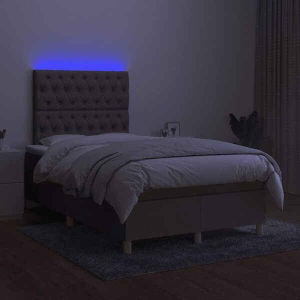 vidaXL Boxspringbett mit Matratze & LED Taupe 120x190 cm Stoff