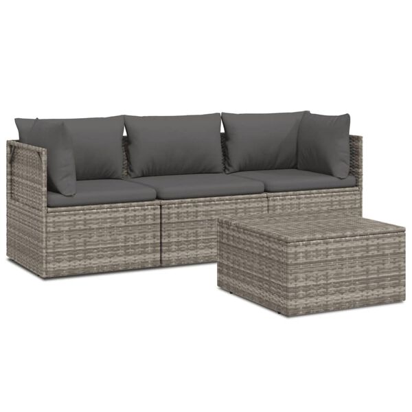 vidaXL 4-tlg. Garten-Lounge-Set mit Kissen Grau Poly Rattan
