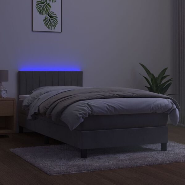 vidaXL Boxspringbett mit Matratze & LED Hellgrau 90x200 cm Samt