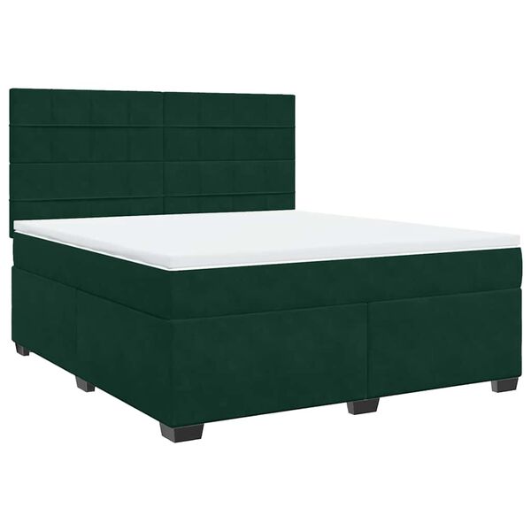 vidaXL Boxspringbett mit Matratze Dunkelgr&uuml;n 180x200 cm Samt