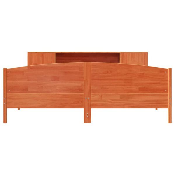 vidaXL Massivholzbett mit Regal ohne Matratze Wachsbraun 200x200 cm