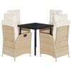 vidaXL 5-tlg. Garten-Essgruppe mit Kissen Beige Poly Rattan