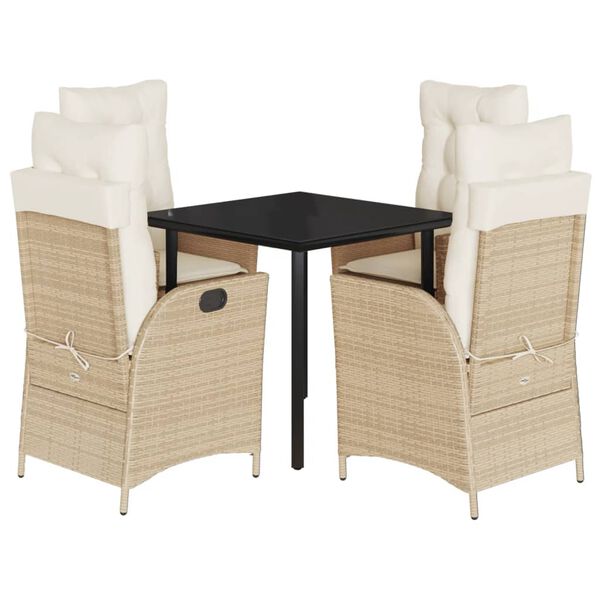 vidaXL 5-tlg. Garten-Essgruppe mit Kissen Beige Poly Rattan
