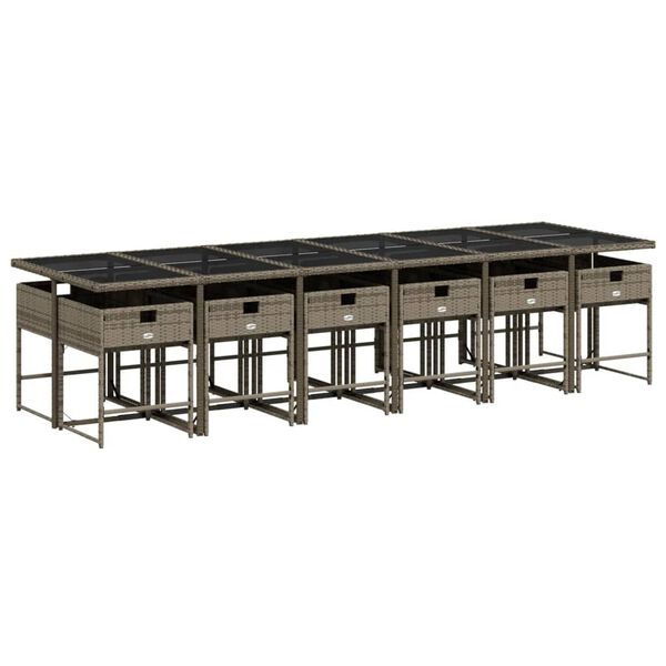 vidaXL 13-tlg. Garten-Essgruppe mit Kissen Grau Poly Rattan