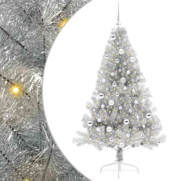 vidaXL Künstlicher vorbeleuchteter Weihnachtsbaum Silber 180 cm
