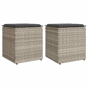 vidaXL Gartenhocker mit Kissen 2 Stk. Hellgrau 40x40x43 cm Poly Rattan