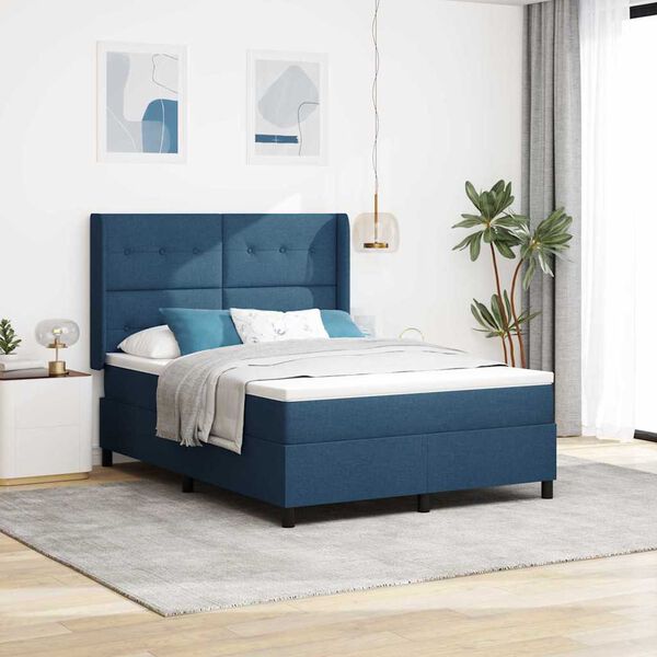 vidaXL Boxspringbett mit Matratze mit Kopfteil Blau 160 x 200 cm Stoff